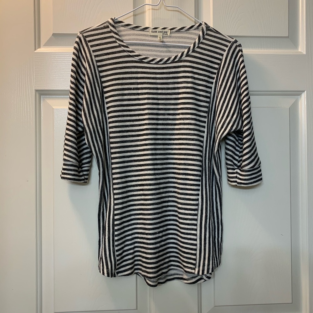 Faith & Joy stripped sweatshirt gray and Blue  M